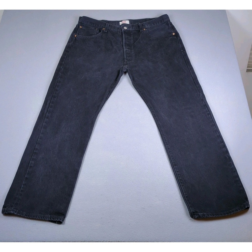 Vintage Y2K Levis 501 Jeans Mens 40x30 (38x29) Black Denim Button Fly Original